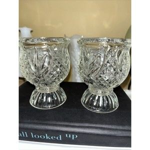 Vintage Avon Pair Of  Glass Footed Candle Holders Votive ❤️
